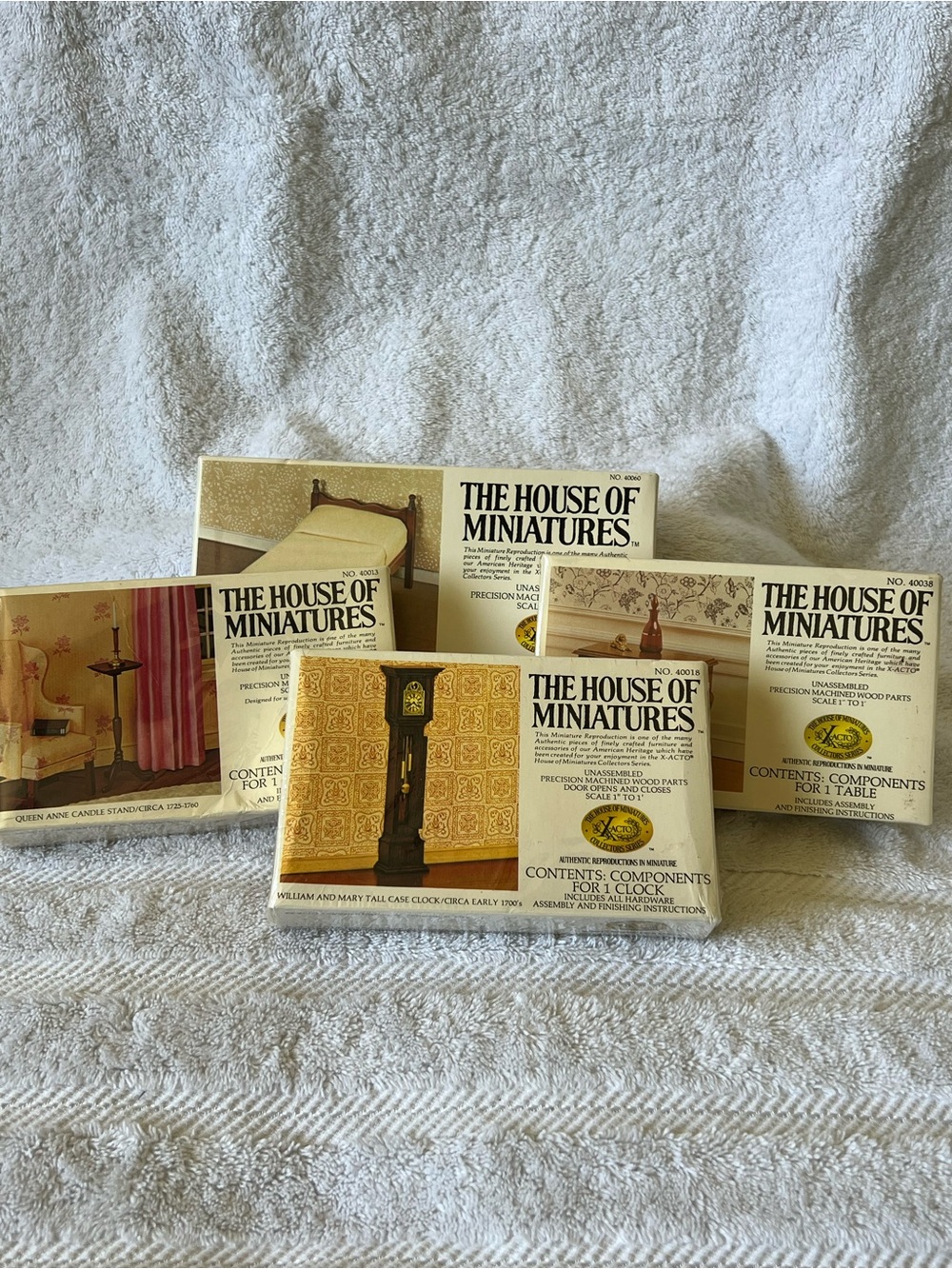House of Miniatures furniture lot of 4
Table, candle stand, clock & bed